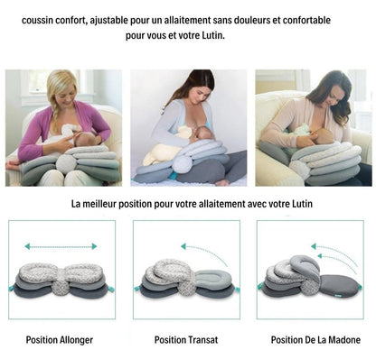 Les 3 positions du coussin d'allaitement CoconConfort™ — Allongée, Transat, Madone