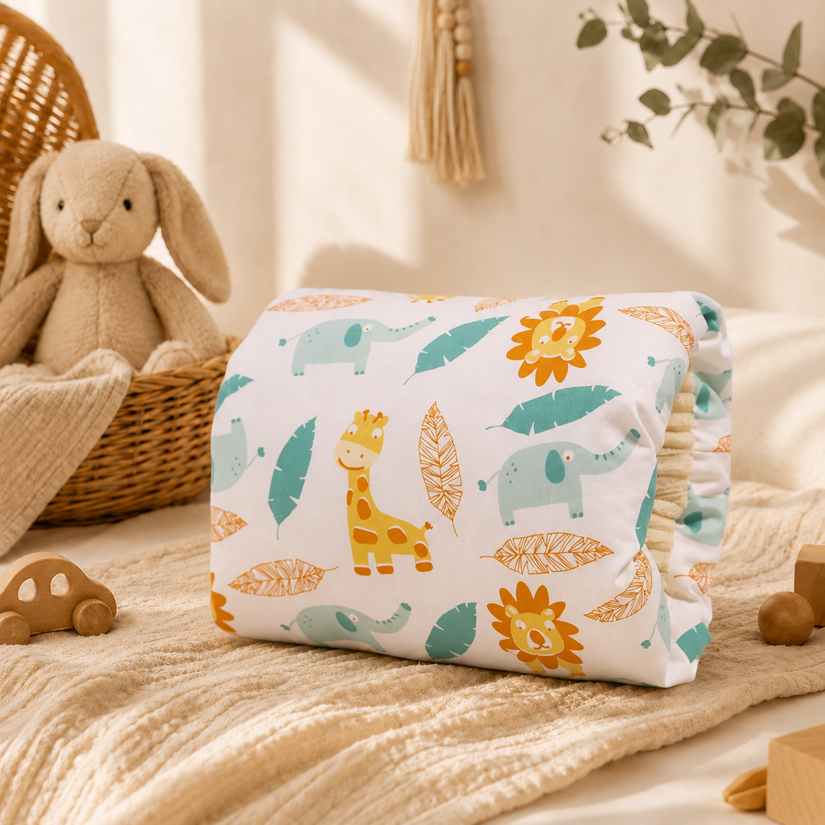 Coussin d'allaitement de bras motif safari — girafe, éléphant, lion
