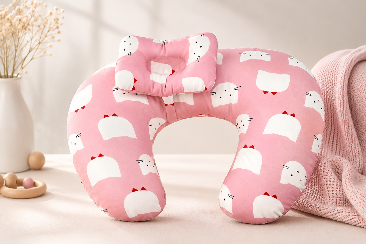 Coussin d'allaitement NidDouillet™ motif Chat rose