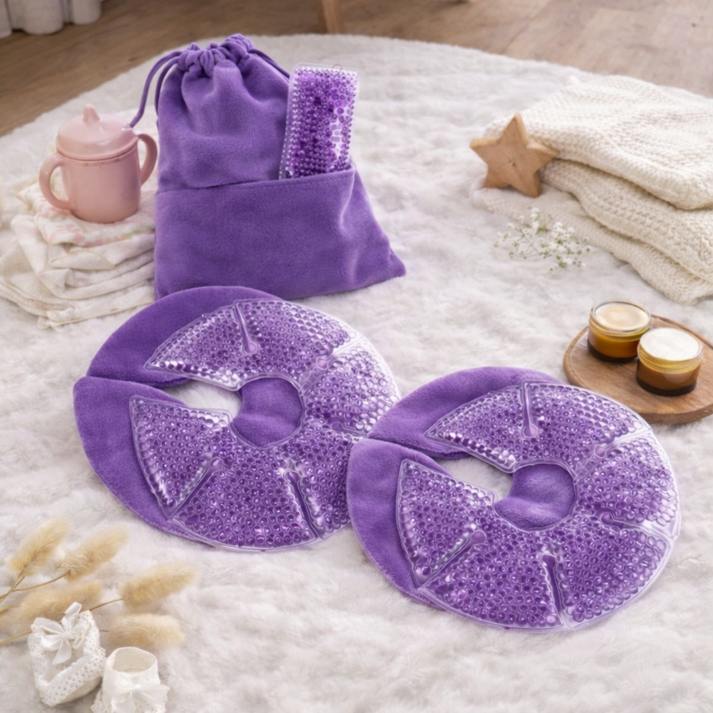 Coussinet d’allaitement thermique violet chaud froid pour apaiser engorgement et douleurs mammaires