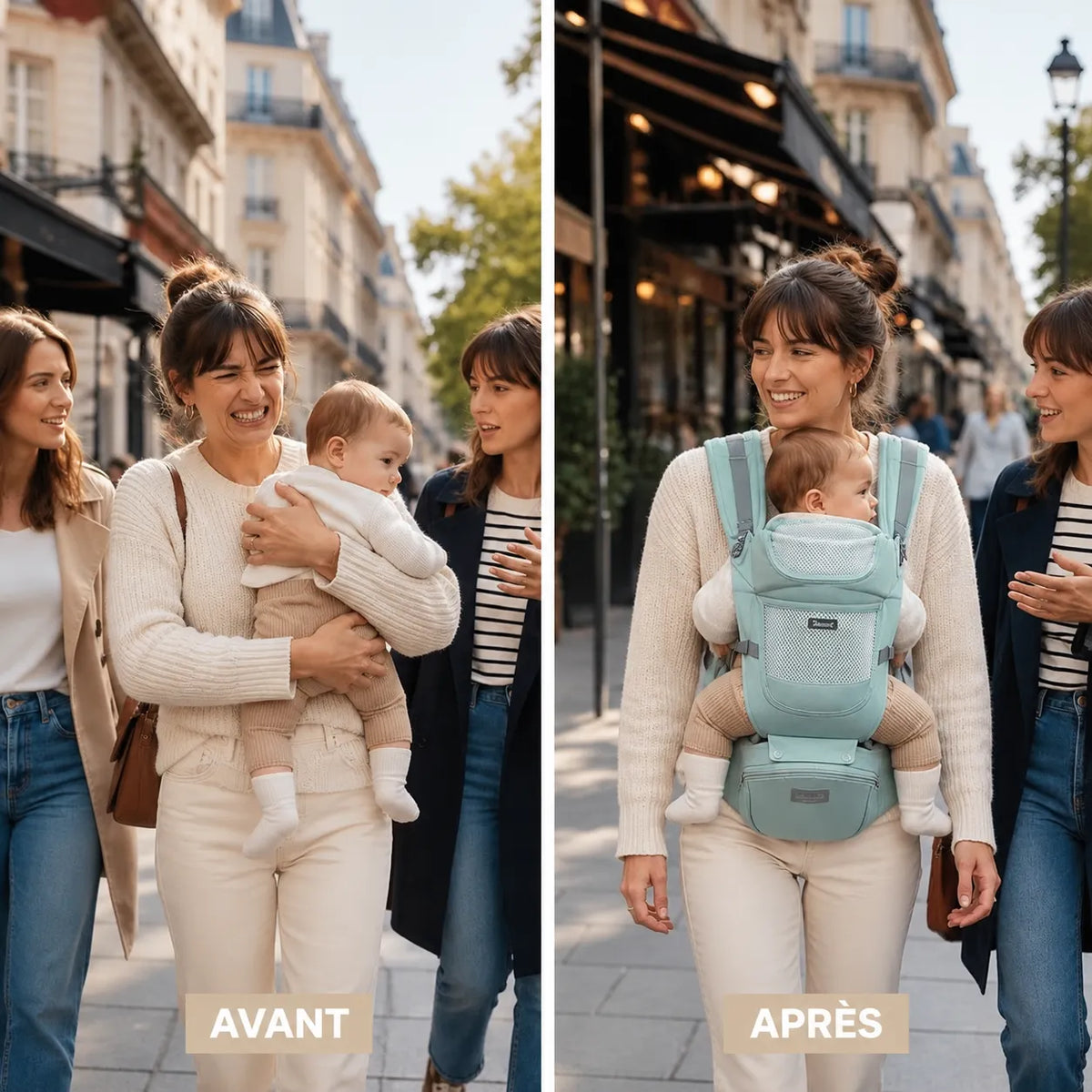 AËL Porte bébé hip seat - Papa et bébé en balade à Paris, porte bébé confortable