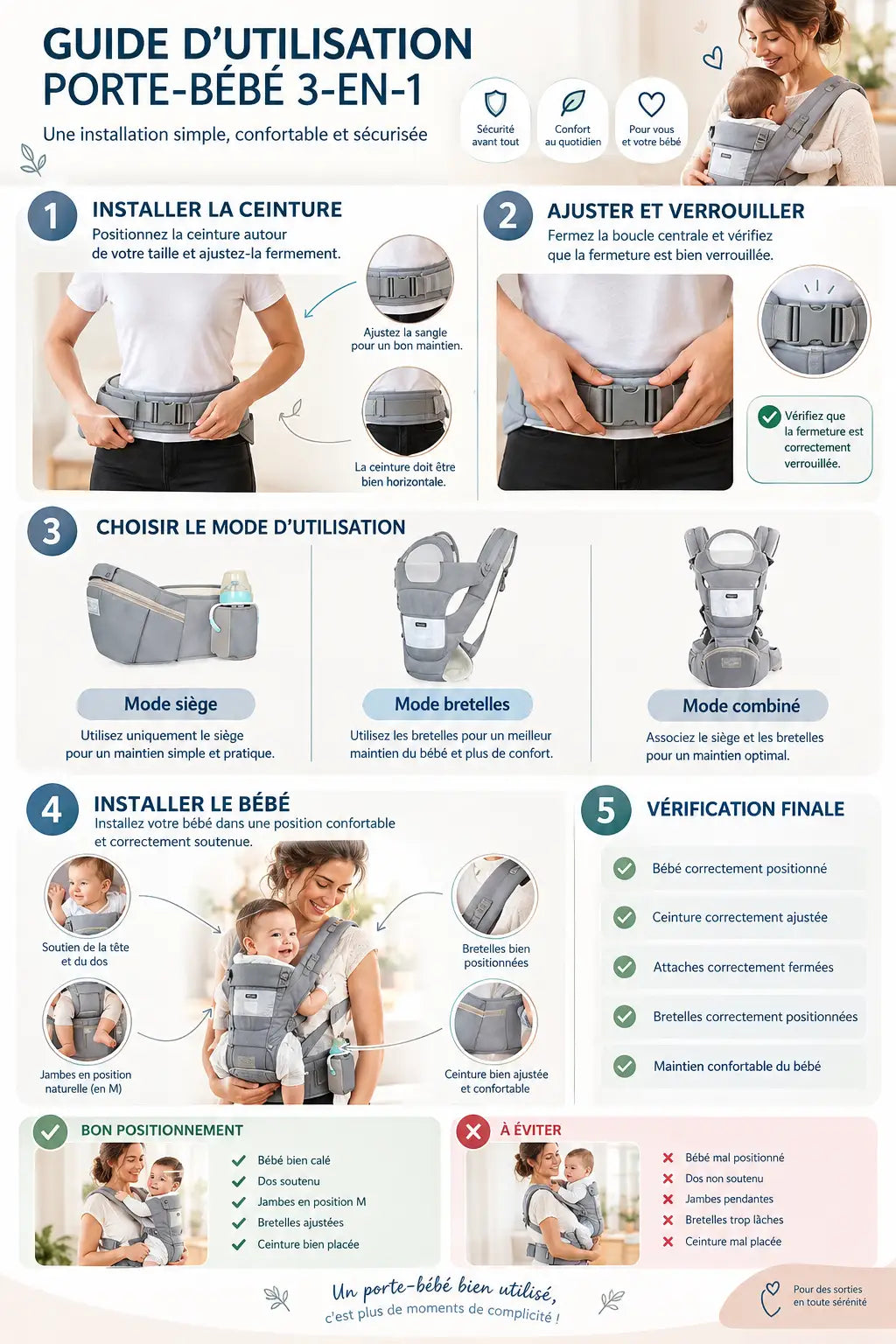 AËL Porte bébé hip seat lifestyle - Maman et bébé devant la Tour Eiffel Paris